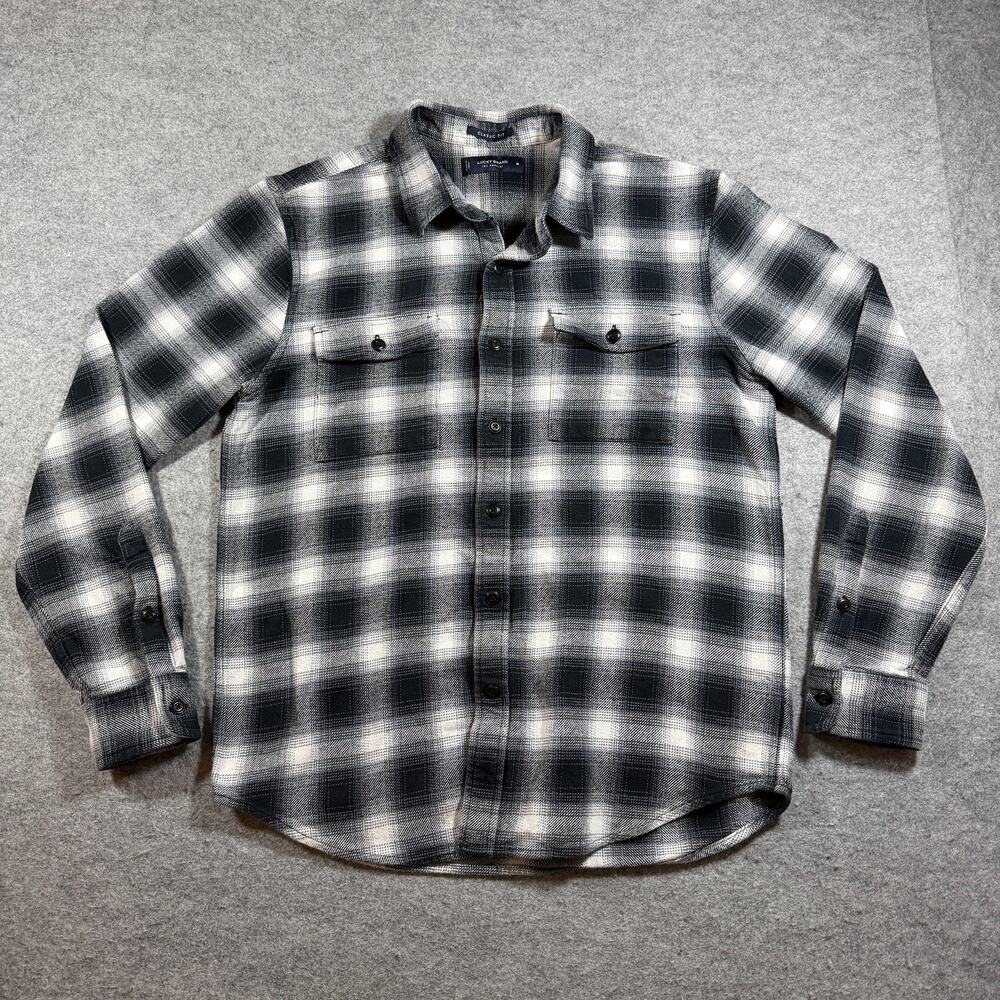 Lucky Brand Flannel Shirt Mens M Black White Buffalo Plaid Button Front Classic